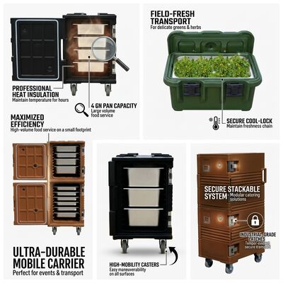 Kotak Catering Tugas Berat 105L Diperkuat Rotomolded Insulated Food Carrier dengan Forklift Base Marine Grade