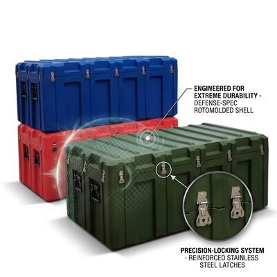 Kotak Perkakas Rotomolded Beroda 1200mm IP65 Tahan Air Kotak Transportasi Peralatan Panjang LLDPE Militer