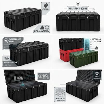 Heavy Duty 1500mm Rotomolded Tool Box IP65 Waterproof Shockproof LLDPE penyimpanan peralatan militer