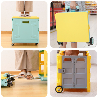 Trolley Belanja Kotak Rolling Crate Wheel Portabel Lipat Dengan Tutup Tahan Aus