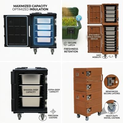 Kotak Catering Tugas Berat 105L Diperkuat Rotomolded Insulated Food Carrier dengan Forklift Base Marine Grade