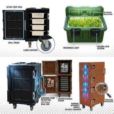 Front-Loading Isolated Food Carrier 110L Mobile Catering Transport Box dengan Casters GN Pan Kompatibel