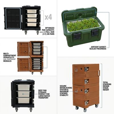 Front-Loading Isolated Food Carrier 110L Mobile Catering Transport Box dengan Casters GN Pan Kompatibel
