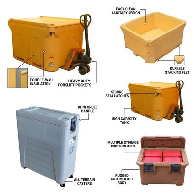 Pemuatan depan 50L Kontainer transportasi makanan terisolasi dengan kunci nilon Kotak katering rotomolded
