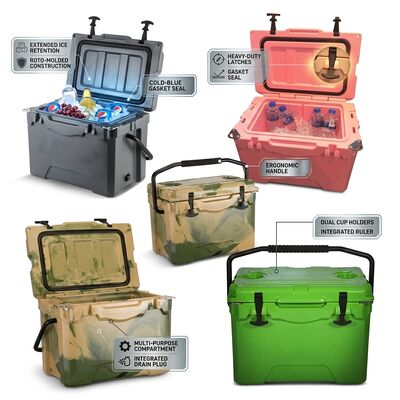 Portable 38L Rotomolded Cooler Box Outdoor Ice Chest Leak Proof Drain Plug Keluarga Picnic Cooler
