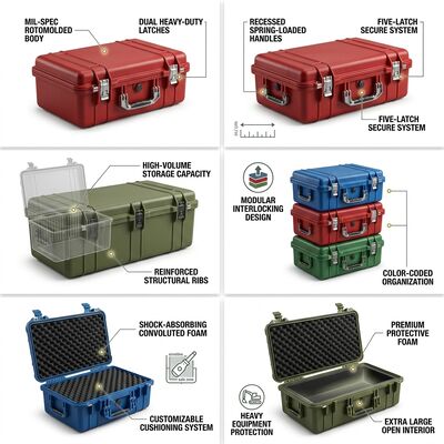 Heavy Duty 1500mm Rotomolded Tool Box IP65 Waterproof Shockproof LLDPE penyimpanan peralatan militer