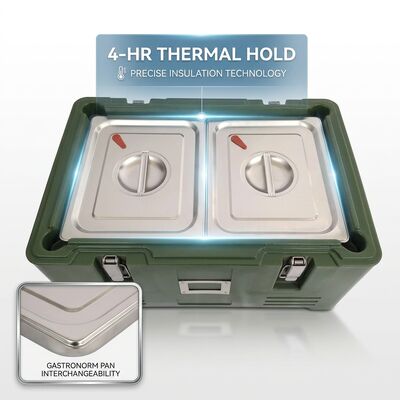 Front Loading 75L terisolasi Food Pan Carrier Double Door Roda Catering Hot Food Transport Box