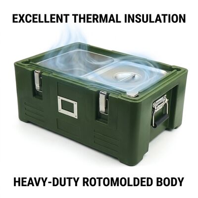 Front Loading 75L terisolasi Food Pan Carrier Double Door Roda Catering Hot Food Transport Box