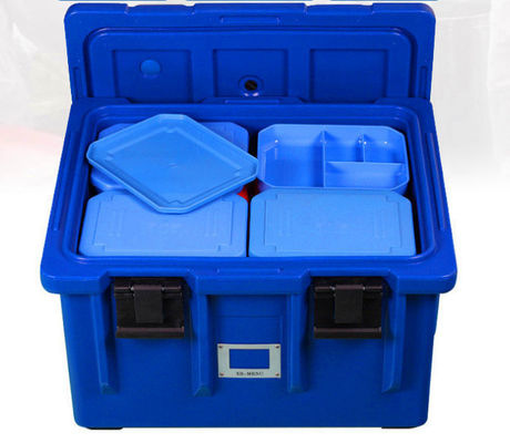 ISO bersertifikat 75L Terisolasi Food Pan Carrier Nylon Handle Four-Wheel LLDPE Catering Transport Box