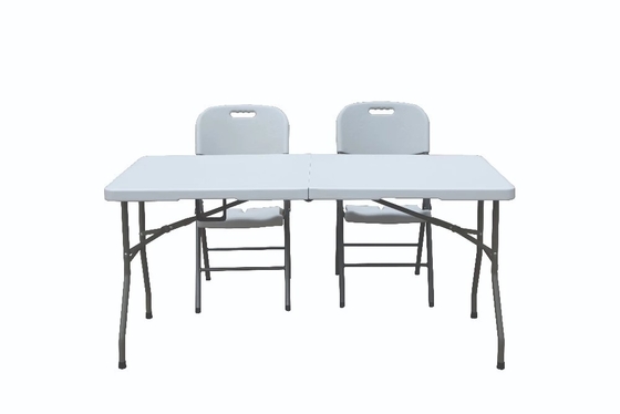 White Blow Moulded Portable Plastic Folding Table Chair Outdoor Stable 8ft 240cm